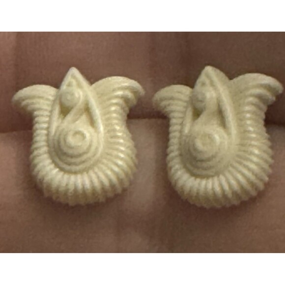 Vintage Celluloid Earrings Ivory White Studs and Clip Ons Set - Picture 2 of 7